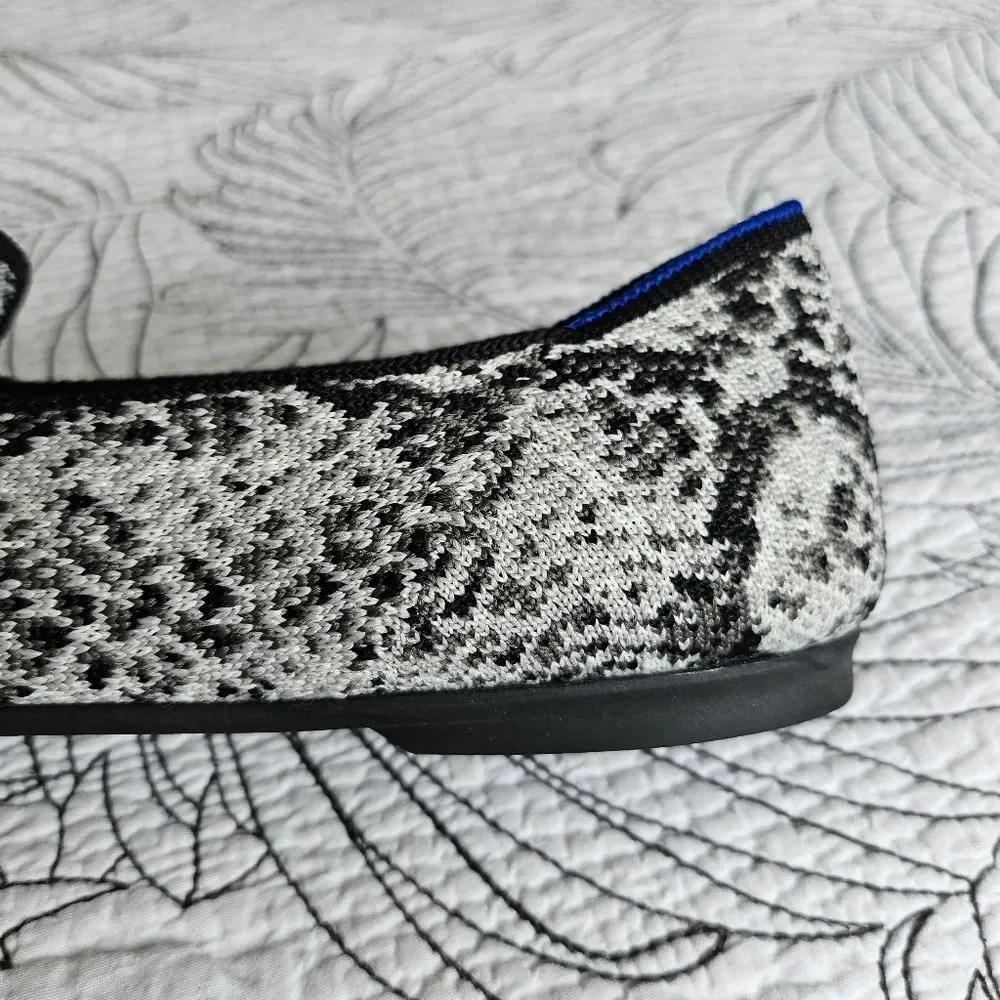 EUC Rothy’s White Python Snake Almond Loafers Flats Black Size 9